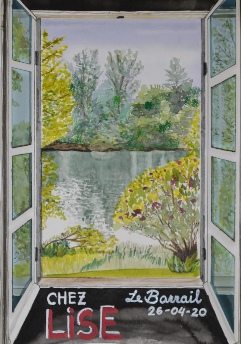 Chez Lise, La Barrail — Carnet de confinement. Œuvre de Roxana Rodriguez.