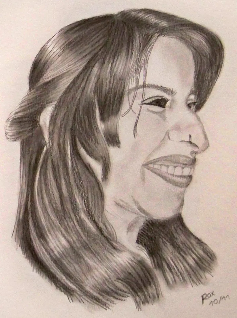 Portrait au fusain — Croquis sur commande. Œuvre de Roxana Rodriguez.