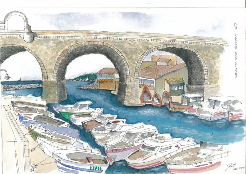 Vallon des Auffes — Marseille · étude sur le développement économique du quartier. Œuvre de Roxana Rodriguez.