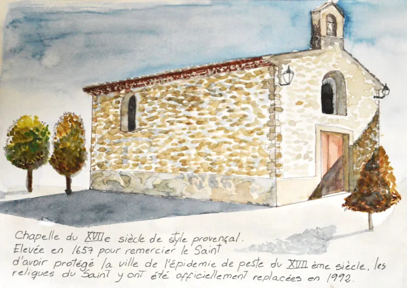 Chapelle de Saint-Cannat — Pays d'Aix · carnet de croquis. Œuvre de Roxana Rodriguez.